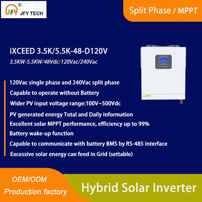 Invertitore solare ibrido con ingresso fotovoltaico da 100V a 500V e fase singola da 120Vac/240Vac di fase divisa
